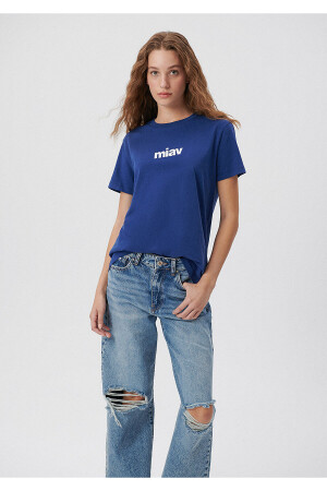 Miav Baskılı Lacivert Tişört Regular Fit / Normal Kesim 1610622-70722 - Mavi