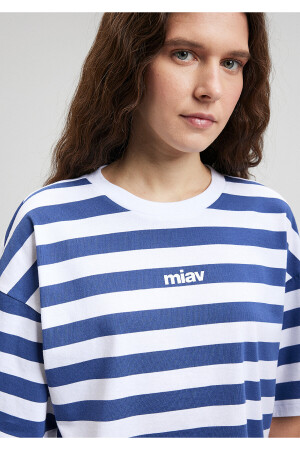 Miav bedrucktes, gestreiftes weißes T-Shirt mit kurzem Schnitt / kurzem Schnitt 1612456-87201 - 5