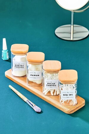 Mica Bud Cotton Make-up Baumwolle Zahnseide Organizer Aufbewahrungsbox mit Kreuzständer aus Holz - Fbzhome