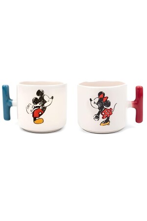 Mickey & Minnie bedruckte Tasse für ein Liebespaar mit buntem T-Griff pgp7 - 1