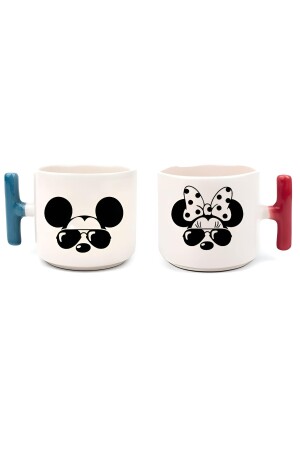 Mickey & Minnie bedruckte Tasse für Liebhaberpaar mit buntem T-Griff pgp6 - 2