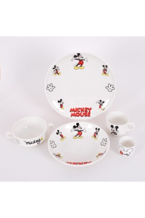 Mickey Mouse Desenli 5 Parça Porselen Çocuk Yemek Kahvaltı Takımı MCKYMS5 - 3