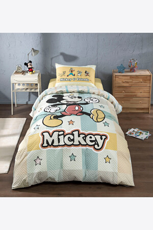 Mickey Mouse Star Tek Kişilik Disney Lisanslı Lastikli Fitted Çarşaf Kapitone Çocuk Nevresim PR-EVTEKSTILI-55475901327 - 4