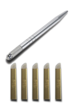 Microblading-Stift + 5 Stück 12 Pin P. C. d Nadel Single Silber KALEMIGNE4 - 1