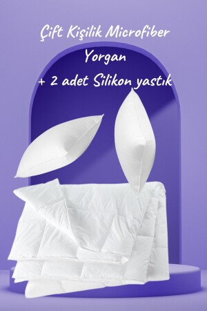 Microfiber Yorgan Yastık Seti 1 Mevsimlik Microfiber Çift Kişilik Yorgan - 2 Adet Silikon Yastık 00695 - 1