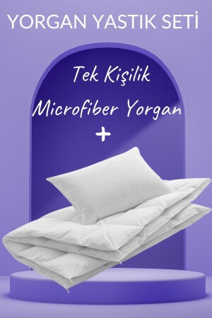 Microfiber Yorgan Yastık Seti 1 Mevsimlik Microfiber Tek Kişilik Yorgan - 1 Adet Silikon Yastık 00696 - 2