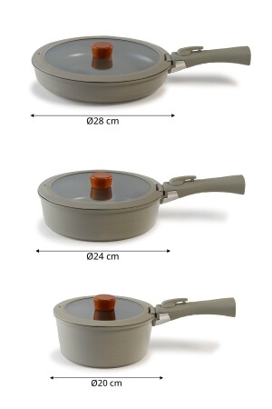 Midas mittelgroßes Set, grauer Induktionstopf, 9-teilig, mit abnehmbarem Griff, D-NEOMDS9I-07 - 7