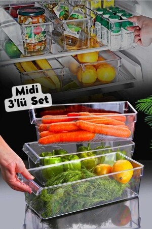 Midi Tall, transparenter Kühlschrank- und Schrank-Organizer, 3-teilig, NDY-EP-611-1 - 2
