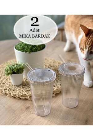 مـنـز مـيكا 2 قطع 600 مـل لـ (أوريجامي) ميكا ستايل زجاج مع غطاء ميكا والقش - M Mimoza Park