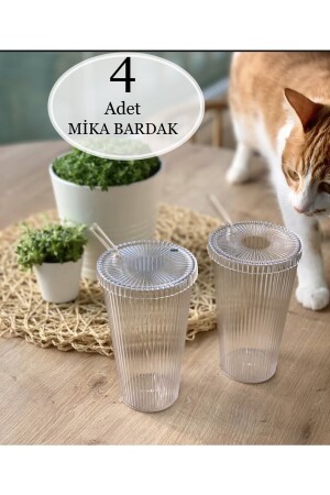 Mika 4 Adet 600 Ml Mika Kapaklı Pipetli Origami Stil Mika Bardak | Sunum Bardağı Meşrubat Bardağı ew-mika123 - 1