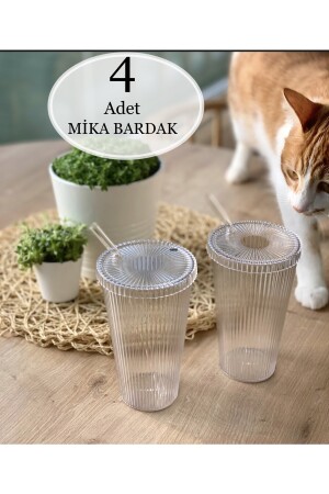 Mika 4 Adet 600 Ml Mika Kapaklı Pipetli Origami Stil Mika Bardak | Sunum Bardağı Meşrubat Bardağı ew-mika123 - 3