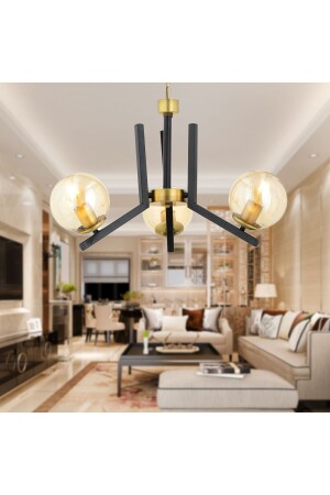 Mikel 3 Lü Siyah Eskitme Modern Yatak Odası Mutfak Oturma Odası Retro Salon Avize 3426-03-BL - Apliqa