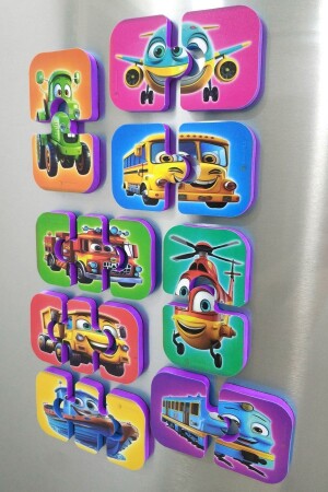 Mıknatıslı Bebek Yapbozu Araçlar Magnet Puzzle - 4