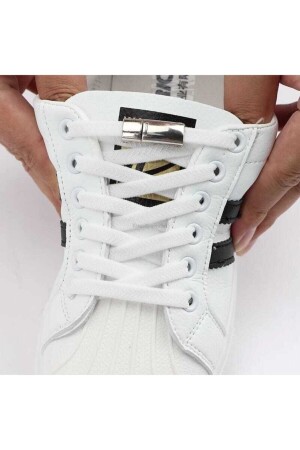 Mıknatıslı Manyetik Lastikli Ayakkabı Bağcık Yeni Model Klipsli Beyaz - 3