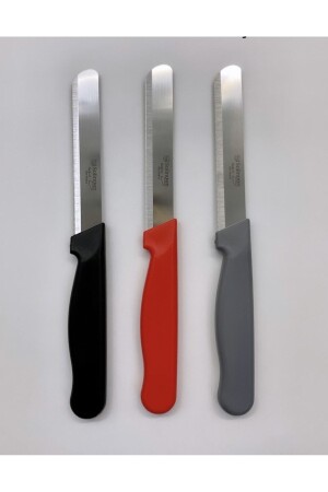 Mikrogezahntes Hackmesser-Set, 3 Stück, Schwarz, Rot, Grau - 2