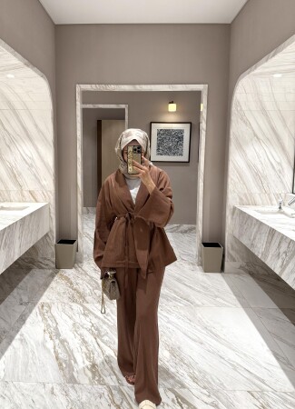 Milan Keten Kimono Takım - Açık Kahve - Duendeca