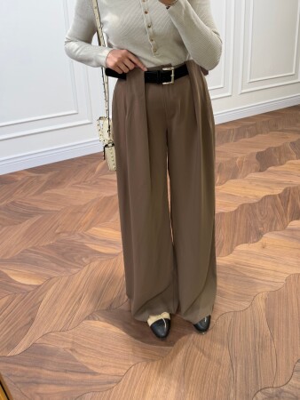 Milano Pileli Kemerli Pantolon - Vizon - Nuuwears