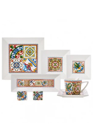 Milano Porselen 32 Parça 6 Kişilik Kare Kahvaltı-servis Takımı 153.03.08.1943 - Karaca