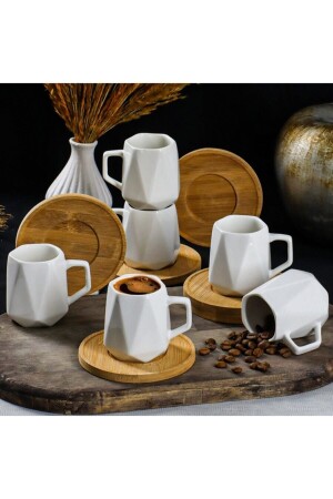 Mimoza 12-teiliges türkisches Kaffeetassen-Set aus Porzellan mit Bambusteller 12647 12647-12 - Perotti