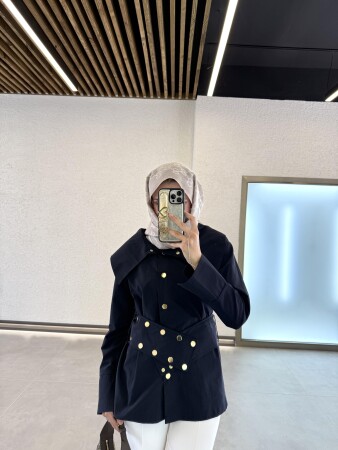 Mina Gold Düğmeli Gömlek - Lacivert - Duendeca