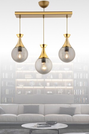 MNZ-Minnel 3 Piece زجاجي قديم الذهب زجاجي الكرة الأرضية الشمعة 3057 - KUZEY AYDINLATMA