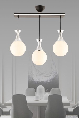 Minel 3 Lü Caka Sarkıt Siyaha Krom Glop Cam Salon Avize - Kuzey Aydinlatma