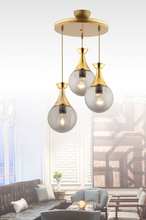 Minel 3 Lü Tepsi Sarkıt Eskitmeye Gold Yaldızlı Glop Camlı Avize 3051 - KUZEY AYDINLATMA