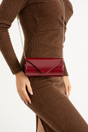 Mini-Abendtasche aus Lackleder in Weinrot, Clutch-Portfolio-Tasche - 4