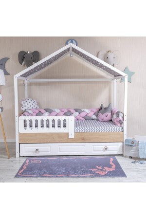 Mini Bab 3'lü Örgülü Pembe Montessori Bebek-çocuk Uyku Seti 90x190 Ölçü MBUMTSP01 - 3