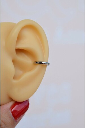 Mini Bombeli Earcuff Sıkıştırmalı Kıkırdak Küpesi Çocuk Boy Gümüş Renk - 1