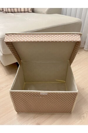 Mini Çok Amaçlı Saklama Kutusu-kutu Hurç-kutu-organizer-oyuncak Kutusu Bej Puantiye Desen 30x40x25 - 1