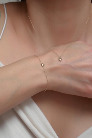 Mini-Herz-Halsketten- und Armband-Set aus 14 Karat Gold KLYMNKLPBLKLKST - 3