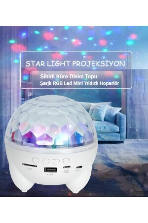 Mini Star Master Şarjlı Hoparlör Rgb Led Disko Ses Topu Projeksiyon Yıldızlı Masa Ve Gece Lambası - 2