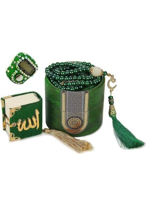 Mini-Zylinder-Box Mevlit-Geschenkset Grün (Mini-Koran + Perlengebetsperlen 99 + Stein Zikirmatik) - 2