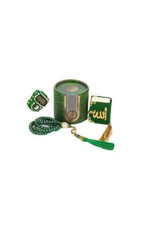 Mini-Zylinder-Box Mevlit-Geschenkset Grün (Mini-Koran + Perlengebetsperlen 99 + Stein Zikirmatik) - 2