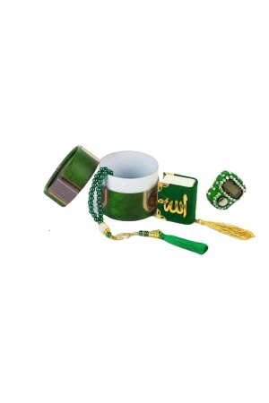 Mini-Zylinder-Box Mevlit-Geschenkset Grün (Mini-Koran + Perlengebetsperlen 99 + Stein Zikirmatik) - 3