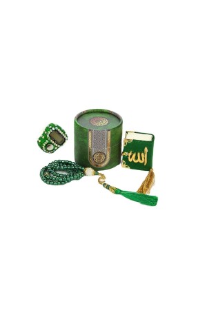 Mini-Zylinder-Box Mevlit-Geschenkset Grün (Mini-Koran + Perlengebetsperlen 99 + Stein Zikirmatik) - 3