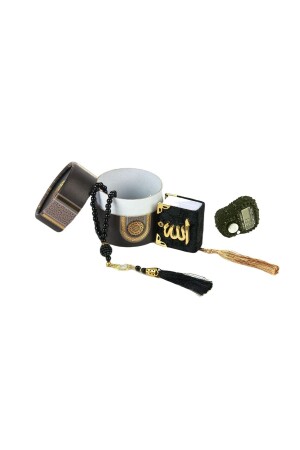 Mini-Zylinder-Box Mevlit-Geschenkset Schwarz (Mini-Koran + Perlenrosenkranz 99 + Stein Zikirmatik) - 5