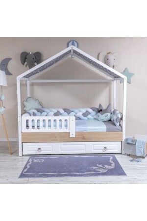 Minibaby Pastel Mavi 4’lü Örgü Montessori Bebek Çocuk Uyku Seti 565656 - 2