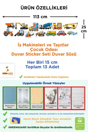 Minik Iş Makineleri Ve Taşıtlar Çocuk Odası Duvar Sticker Seti Duvar Süsü ardu000000190 - 4