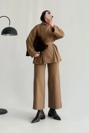 Minimal Gabardin Ceket Takım Vizon - Nuuwears