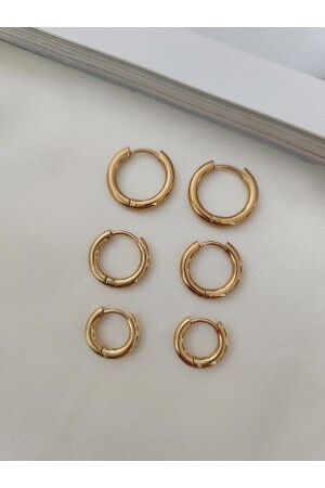 Minimal Gold Çelik Halka Küpe Set M1670 - 7