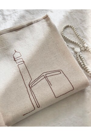 Minimal Kaaba bestickter Leinen-Gebetsteppich, Gebetsmatte – Mitgift-Geschenkbeutel, Gebetsteppich, 63 x 110 - 2