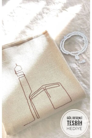 Minimal Kabe Işlemeli Keten Seccade Namazlık - Çeyizlik Hediyelik Çanta Seccadesi - Nurdan Keskin