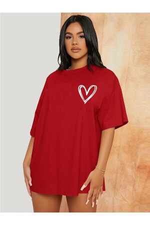 Minimal Kalp Baskılı Oversize Tshirt - 2