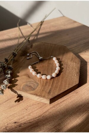 Minimal Pearl Weißgold vergoldetes Armband für Damen, echte rosa Perle - 5