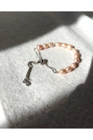 Minimal Pearl Weißgold vergoldetes Armband für Damen, echte rosa Perle - 6