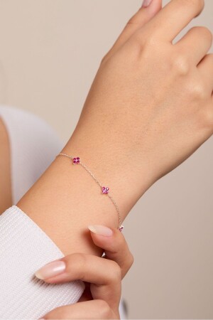 Minimales Armband aus 925er-Sterlingsilber mit rosa Stein - 3