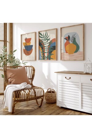 Minimalist Ahşap 3'lü Çerçeveli Soyut Dekoratif Tablo - Woodhomeworks