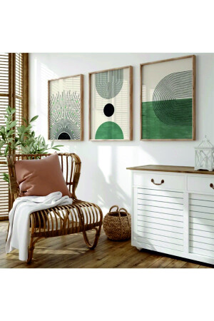 Minimalist Ahşap 3'lü Çerçeveli Soyut Dekoratif Tablo minms1 - woodhomeworks